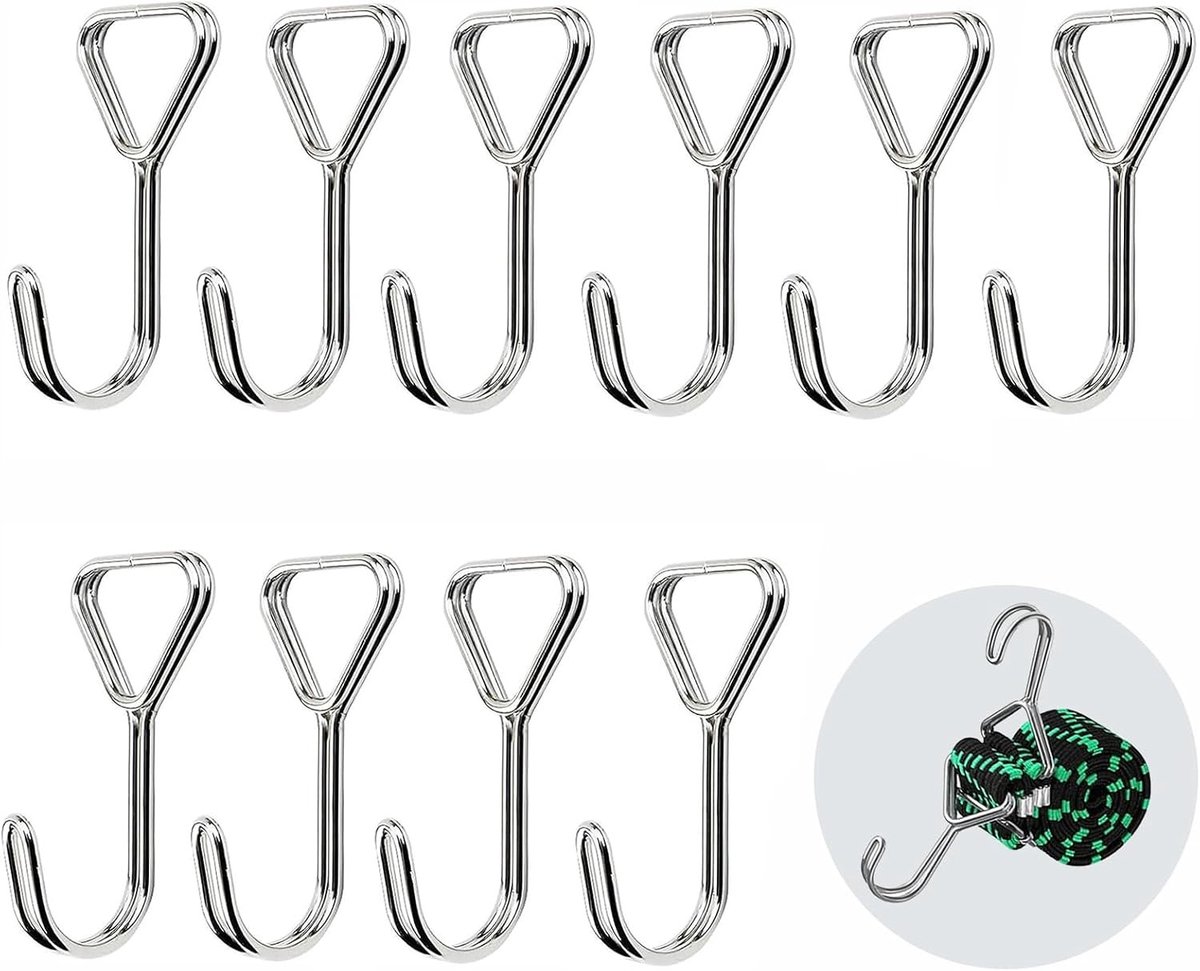 Set van 10 spiraalhaken, expanderhaken en spanbandhaken voor het veilig bevestigen van tenten, kampeerspullen en kleding