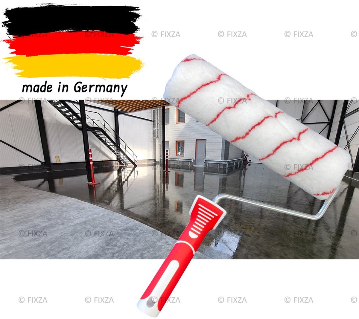 Vloercoatingroller 25 cm – Laagpolig – Anti-Spat – Professionele Roller voor Beton, Vloercoating & Muurverf – Comfortgreep