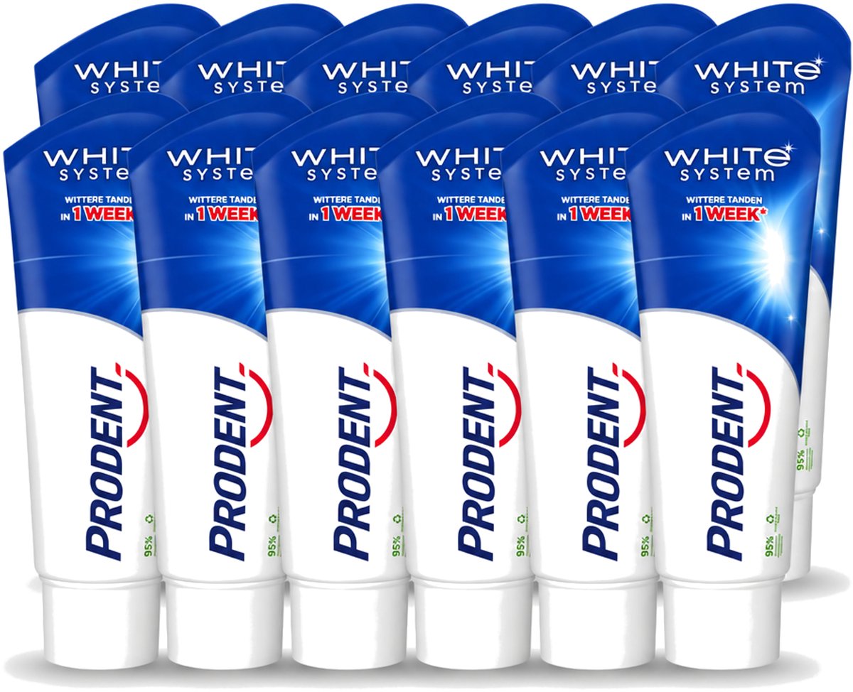 12 x Prodent – Tandpasta – White System – Natuurlijk Witmakend – 75 ml - Voordeelverpakking - 12 stuks