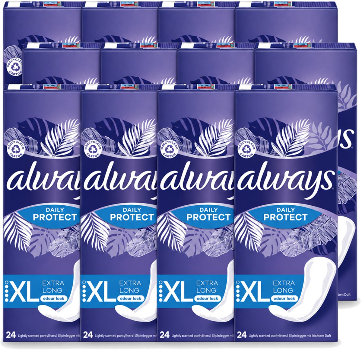 12 x Always – Inlegkruisjes – Extra Long – 24 Inlegkruisjes - Voordeelverpakking - 12 stuks
