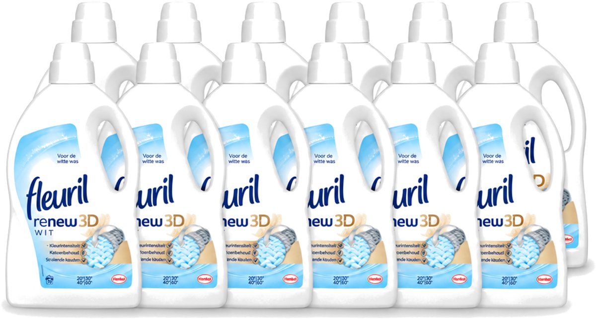 12 x Fleuril - Renew 3D - Vloeibaar Wasmiddel - Witte Was - 70 Wasbeurten - Voordeelverpakking - 12 stuks