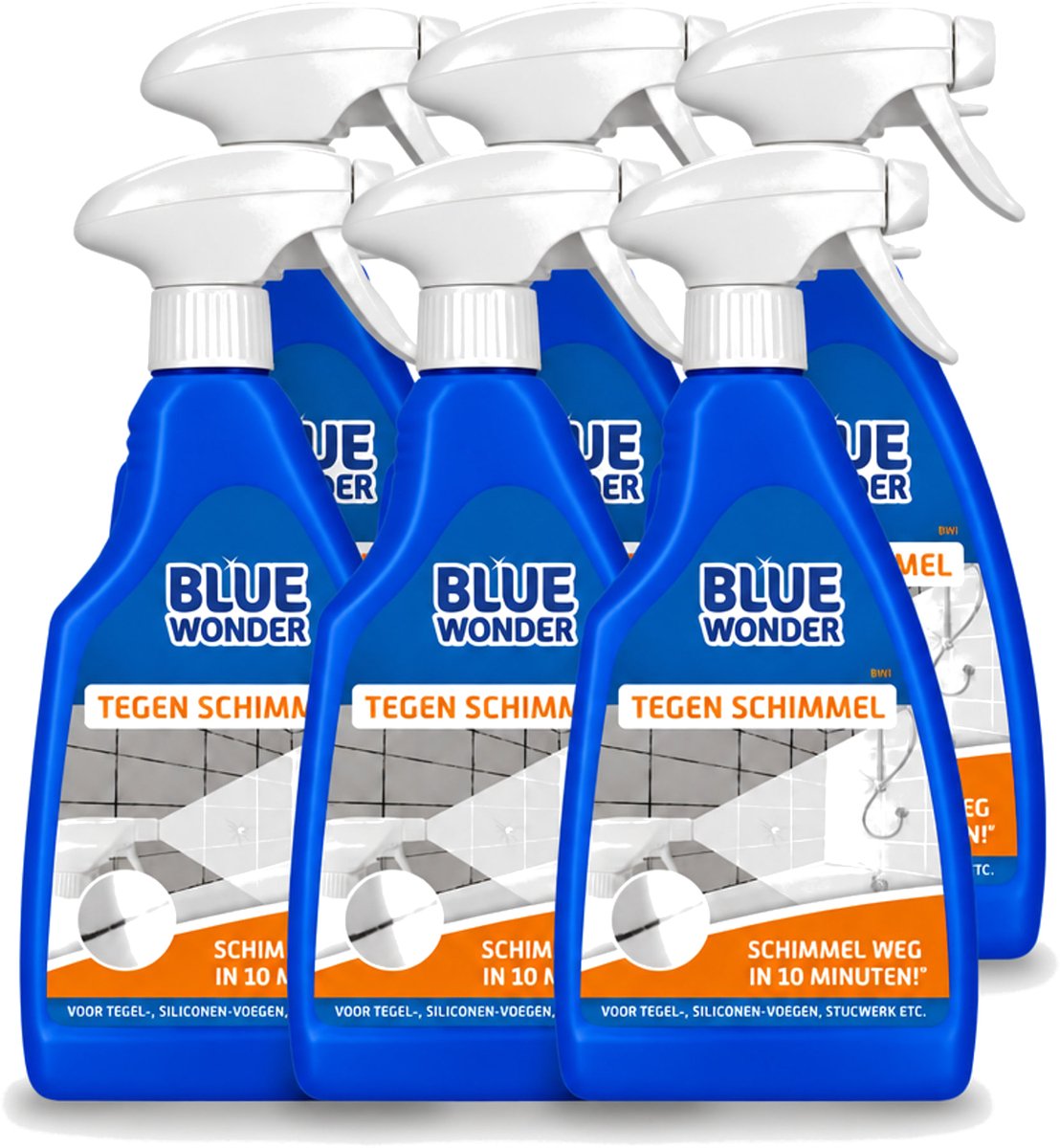 6 x Blue Wonder - Speciaalreiniger tegen Schimmel - Sprayfles - 500 ml - Voordeelverpakking - 6 stuks