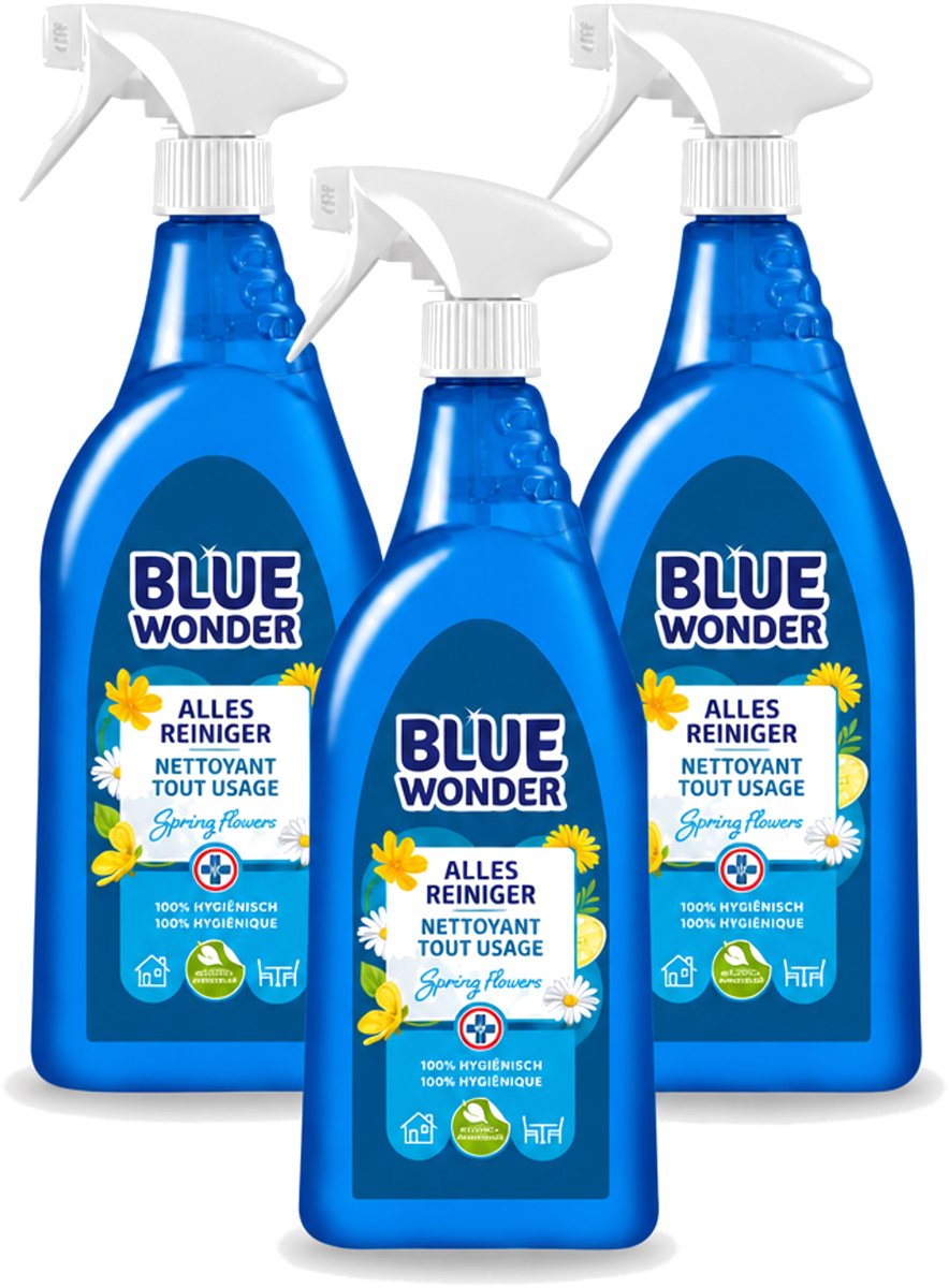 3 x Blue Wonder - Allesreiniger - Lente Bloemen - Hygiënisch - Biologisch Afbreekbaar - 750 ml - Bulkverpakking - 3 stuks