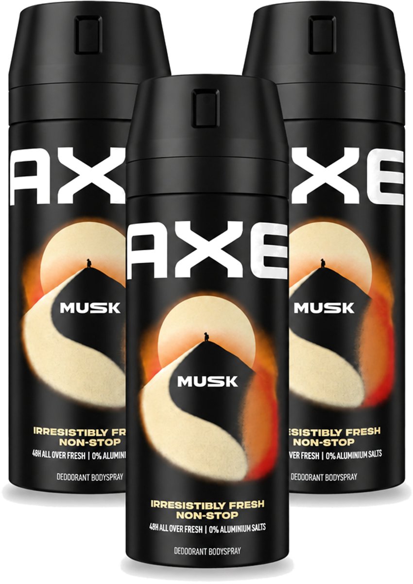 3 x Axe - Deodorant Bodyspray - 48hrs Fresh - Musk - Patchouli & Fougere - 150 ml - Voordeelverpakking - 3 stuks