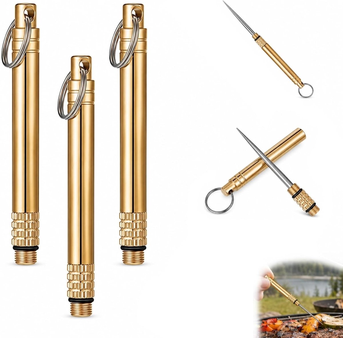 Set van 3 titanium tandenstokers van metaal, 10.7 cm lang, duurzaam en roestvrij, ideaal voor dagelijks gebruik