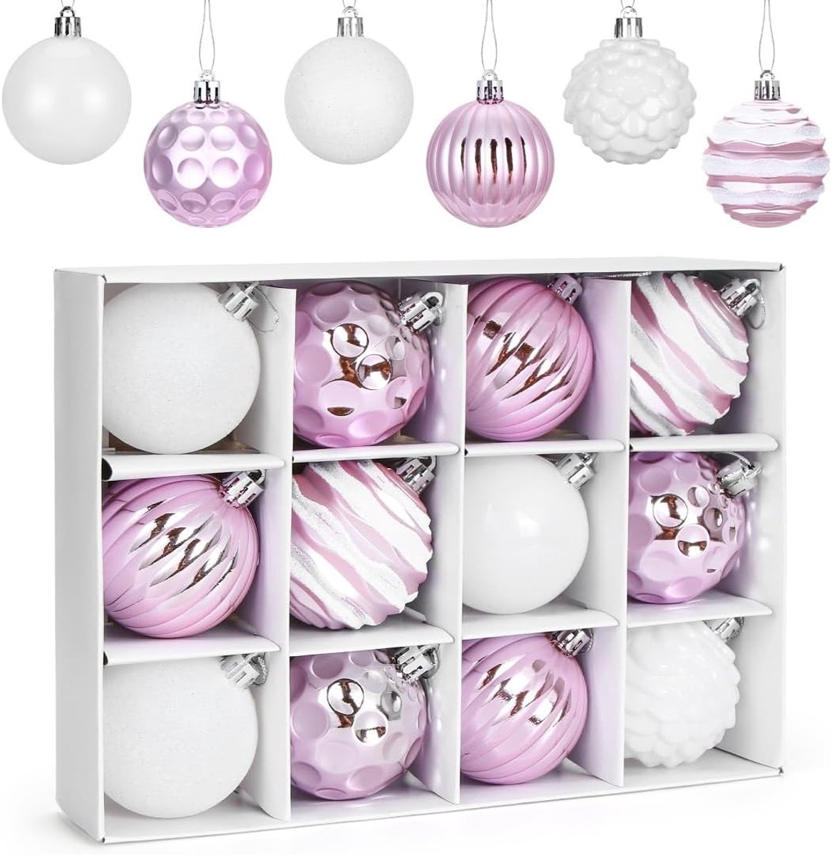 Kerstballen in Roze en Paars - 12 Stuks van 6 cm - Plastic Kerstdecoraties voor de Boom en Versiering