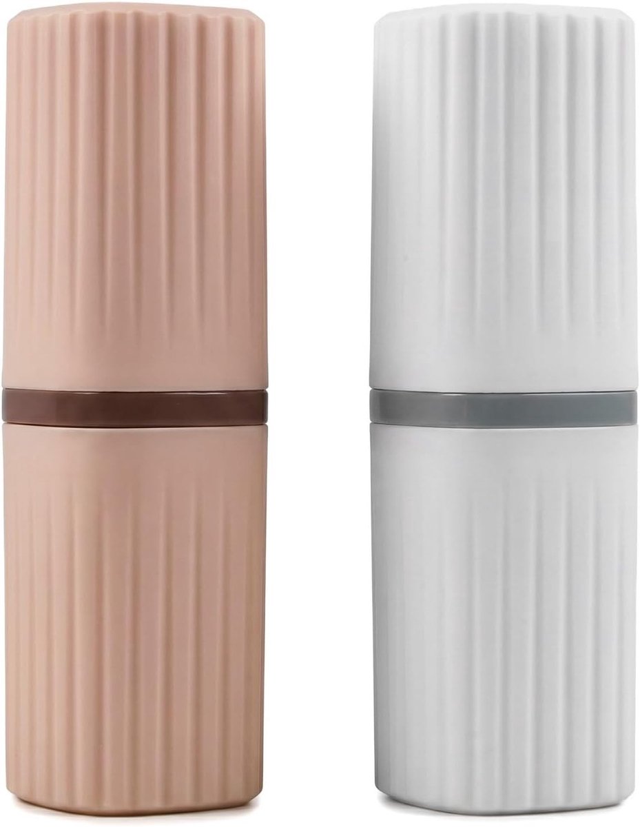 Draagbare waterdichte tandenborstelhoesjes, 2 stuks, ideaal voor reizen, camping en dagelijks gebruik, kunststof (roze + wit)