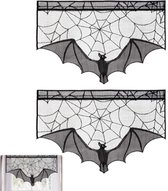 Halloween-deurgordijn - vleermuisgordijn - kanten gordijn - Halloween-decoratie - geschikt voor open haarden, ramen, deuren, trapleuningen, feestversiering - zwart - 95 × 57 cm