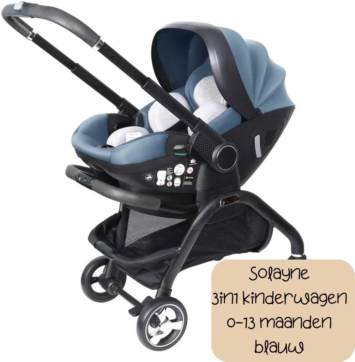 Solayne Kinderwagen - Buggy - Kinderwagen 3 in 1 - Wandelwagen - Maxi Cosi - Lichtgewicht - Inklapbaar - 0 tot 13 mdn - Blauw