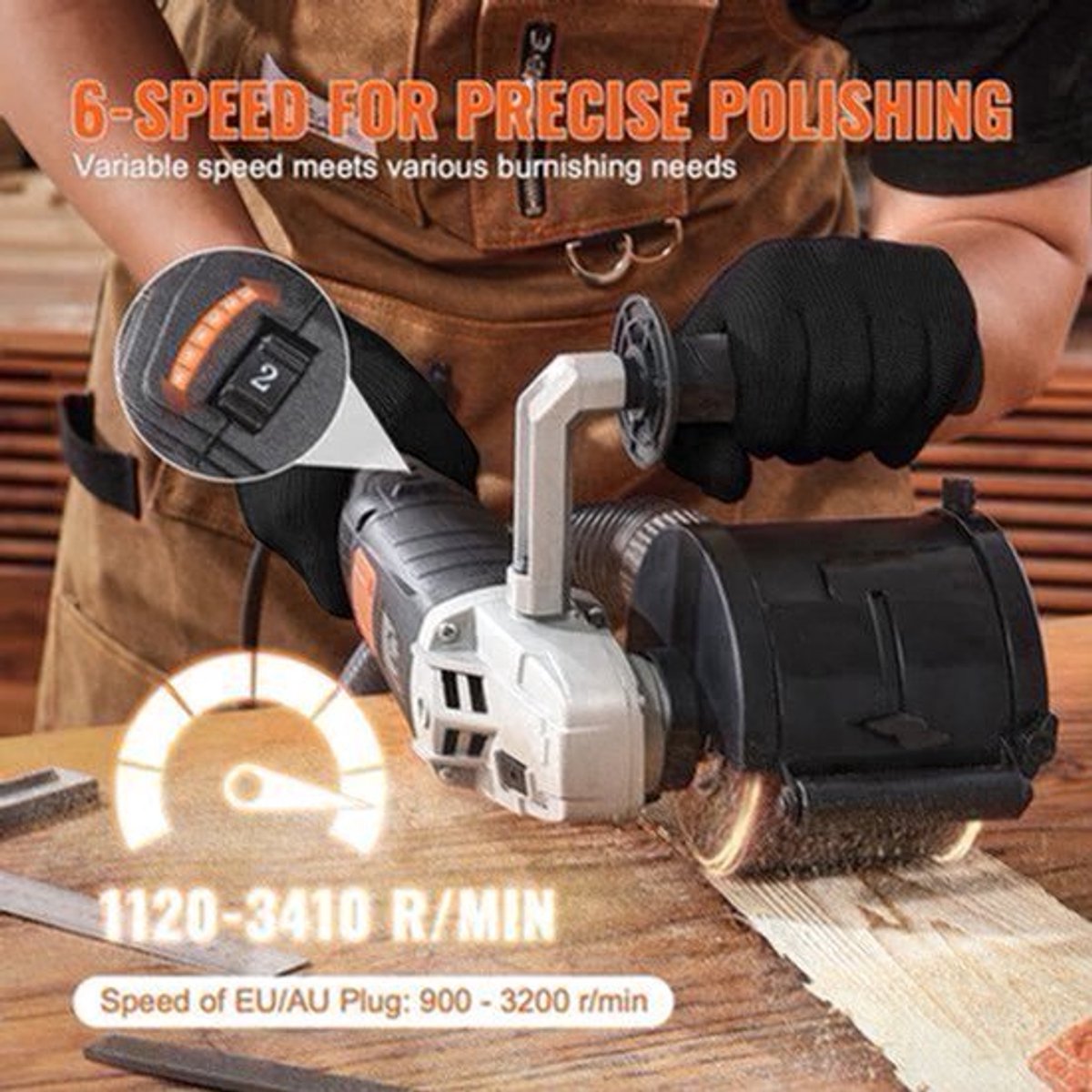 Polijstmachine - Poetsmachine - Polijstschijven - Burnishing - Elektrische Oppervlaktebehandeling - 1200W - met 6 Snelheden - voor Hout, Metaal en Staal