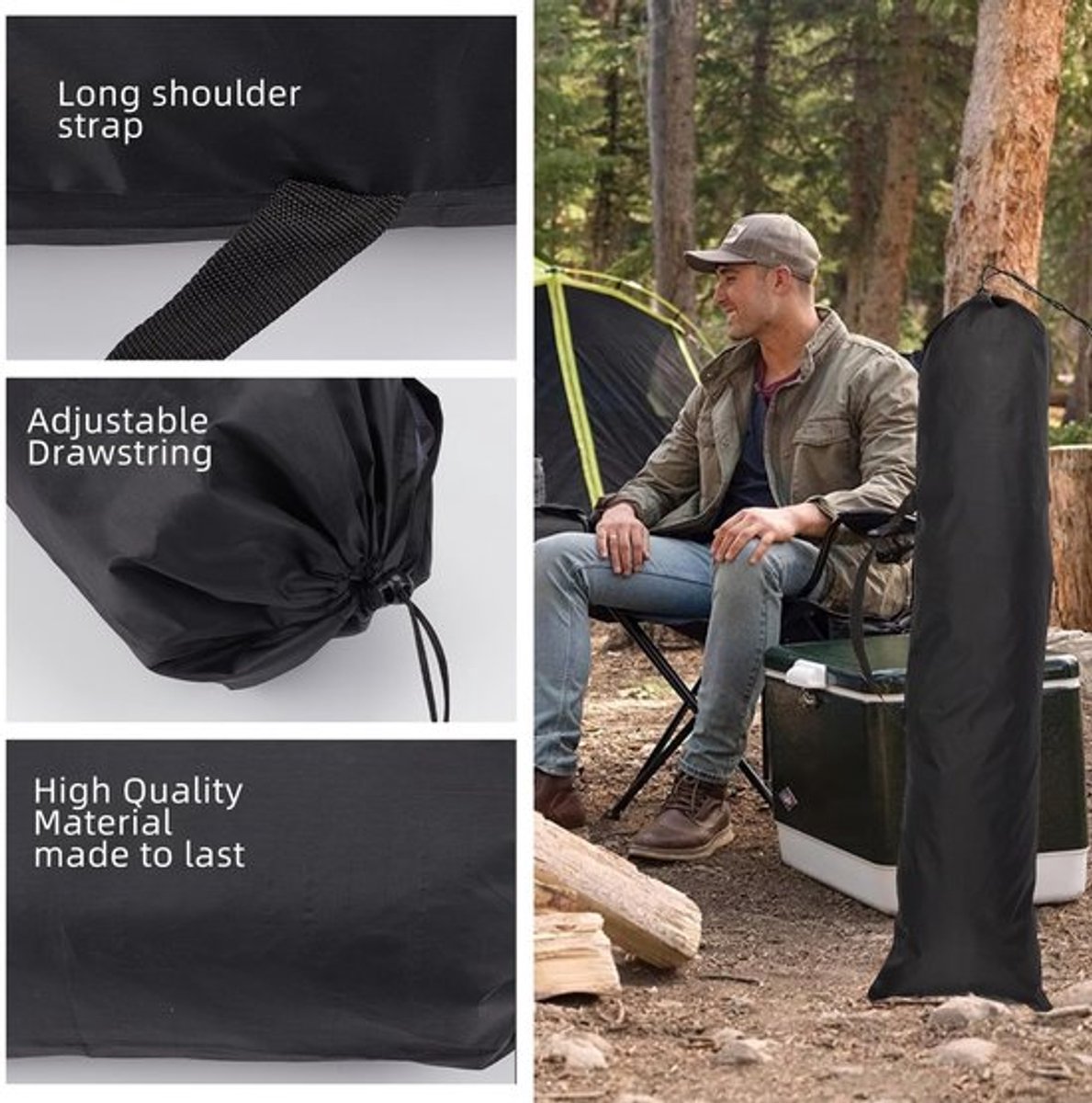 Dailygoods- Stoeldraagtas Zwart - Opvouwbare Campingstoel Tas - Draagbare Mondzak