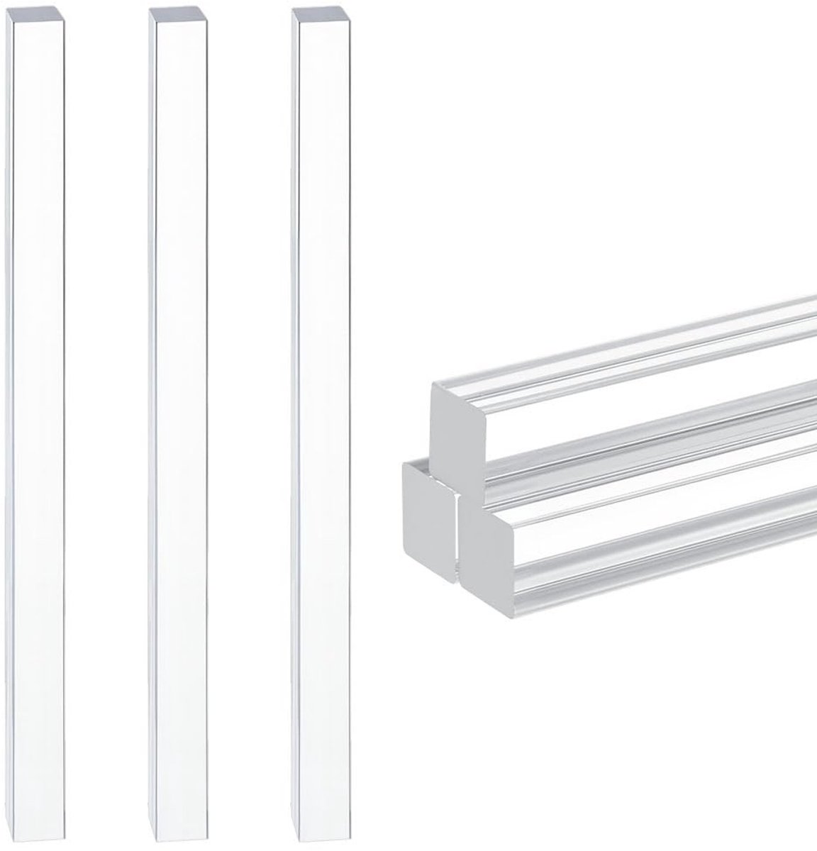 Set van 3 Vierkante Acrylaat Staven, Stevige Heldere Plug Stangen voor Modelbouw, Bruiloften, Decoratie en Creatieve Projecten, 250 x 15 x 15 mm