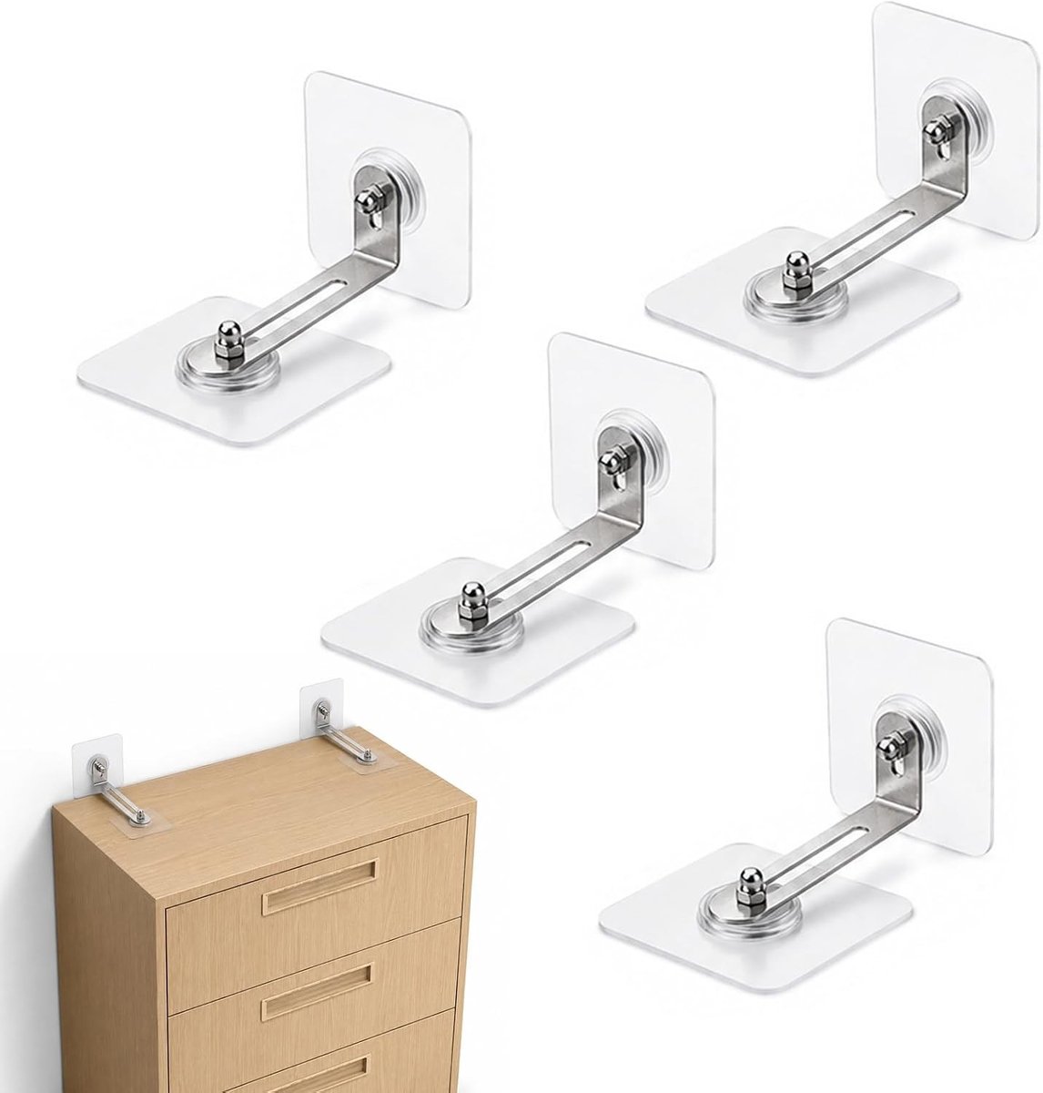 Set van 4 Wandbeugels voor Meubels zonder Boren - Veiligheidsoplossing voor Kasten en Ladeblokken met Hoge Draagkracht