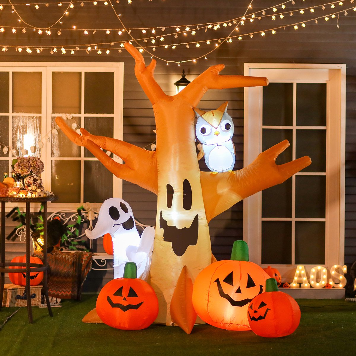 Opblaasbare spookboom - Lichtgevend - 120/240 cm - Halloween decoratie - Spookachtig ontwerp - Eenvoudig op te blazen