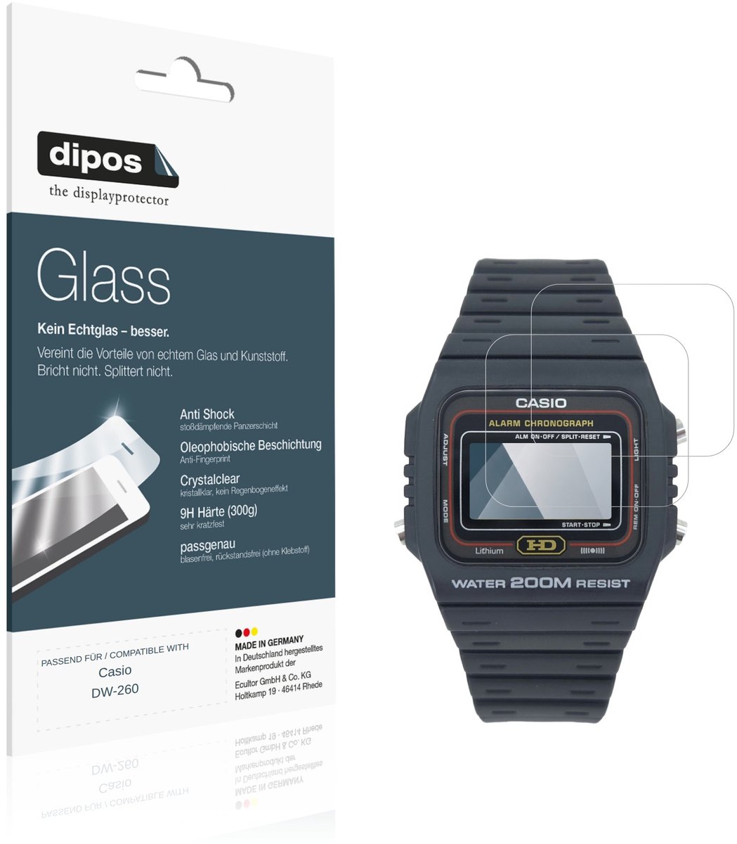 dipos – 2x Pantserfolie geschikt voor Casio DW-260 | 9H Screenprotector