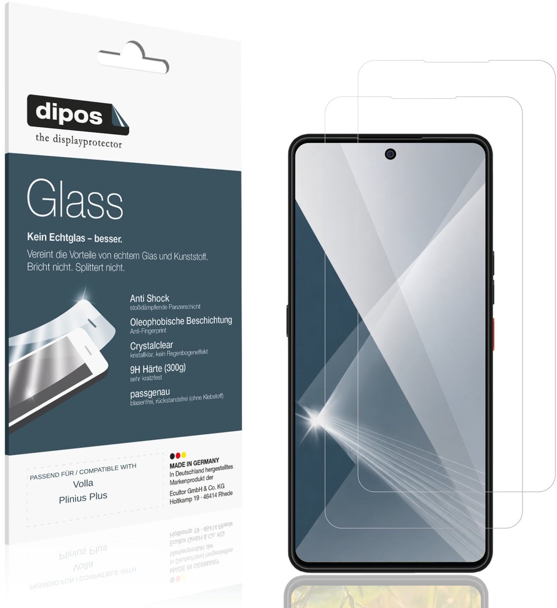 dipos – 2x Pantserfolie geschikt voor Volla Plinius Plus | 9H Screenprotector