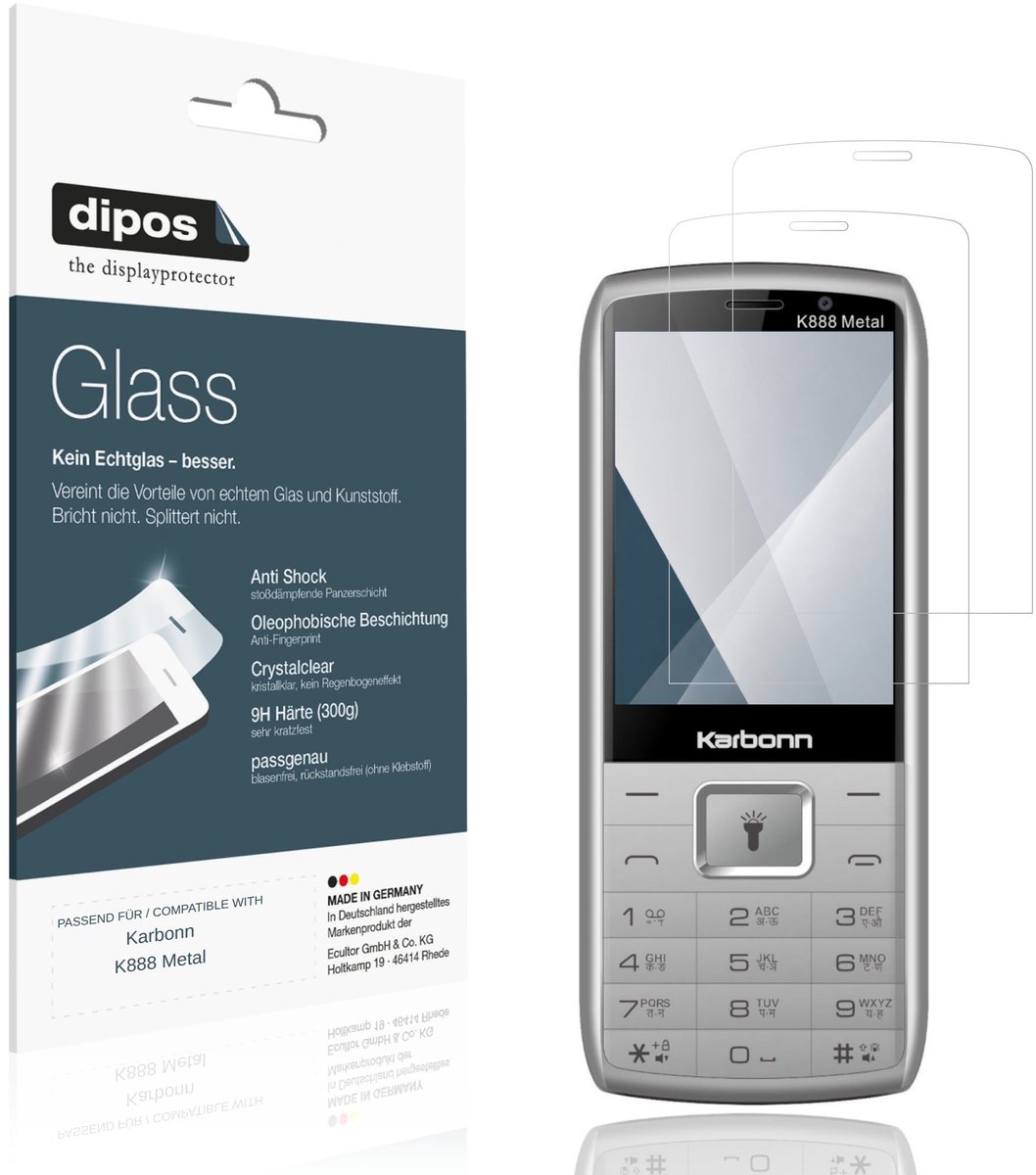 dipos – 2x Pantserfolie geschikt voor Karbonn K888 Metal | 9H Screenprotector
