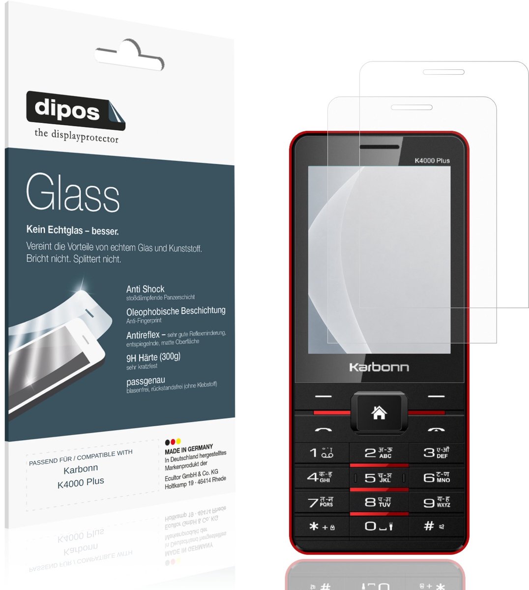 dipos – 2x Matte Pantserfolie geschikt voor Karbonn K4000 Plus | 9H Screenprotector