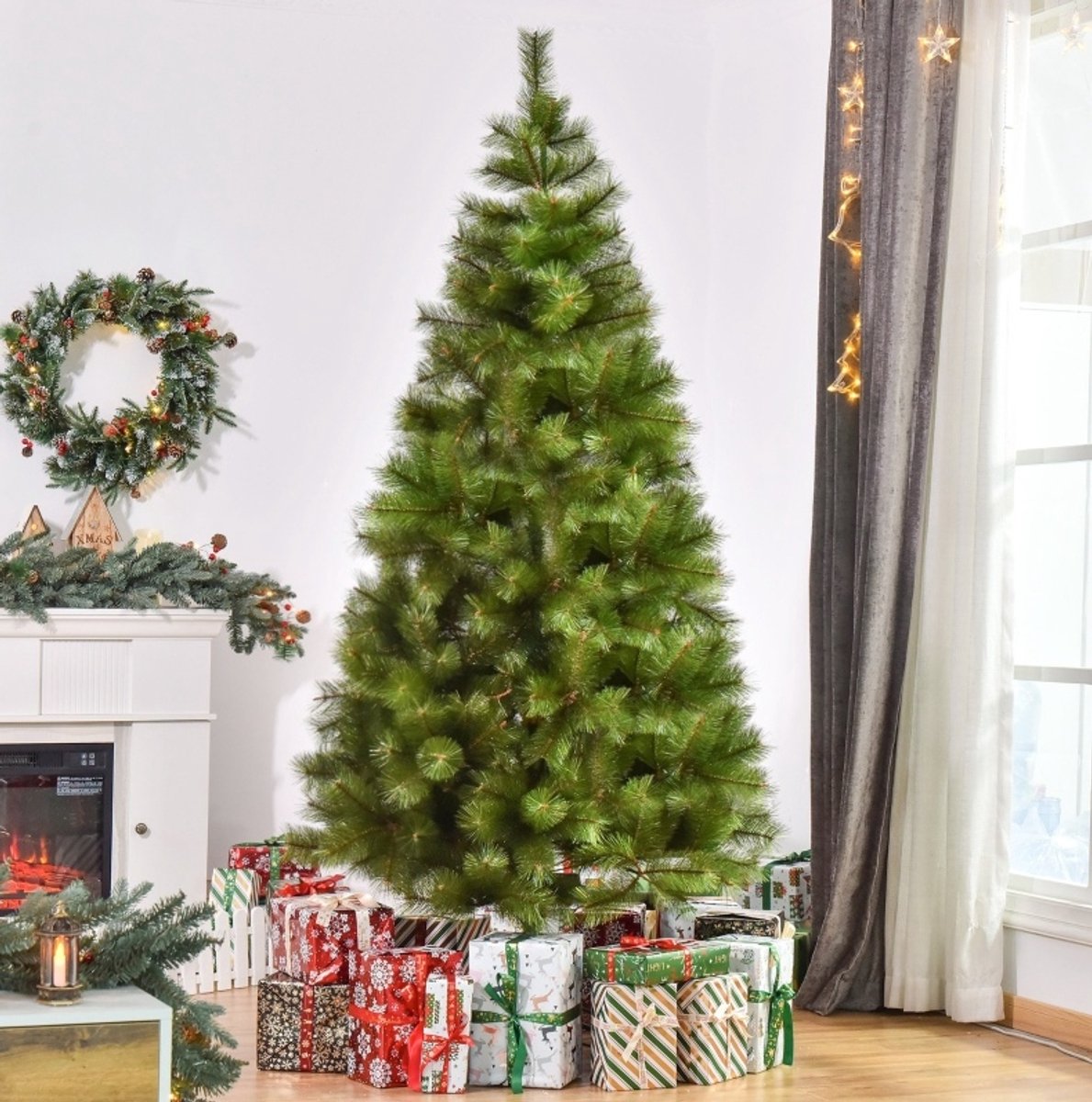 Kunstkerstboom Vol Met 505 Takpunten – 210 Cm – Metaal – Groen – Voor Binnen – Metalen Standaard En Eenvoudig Op Te Bouwen