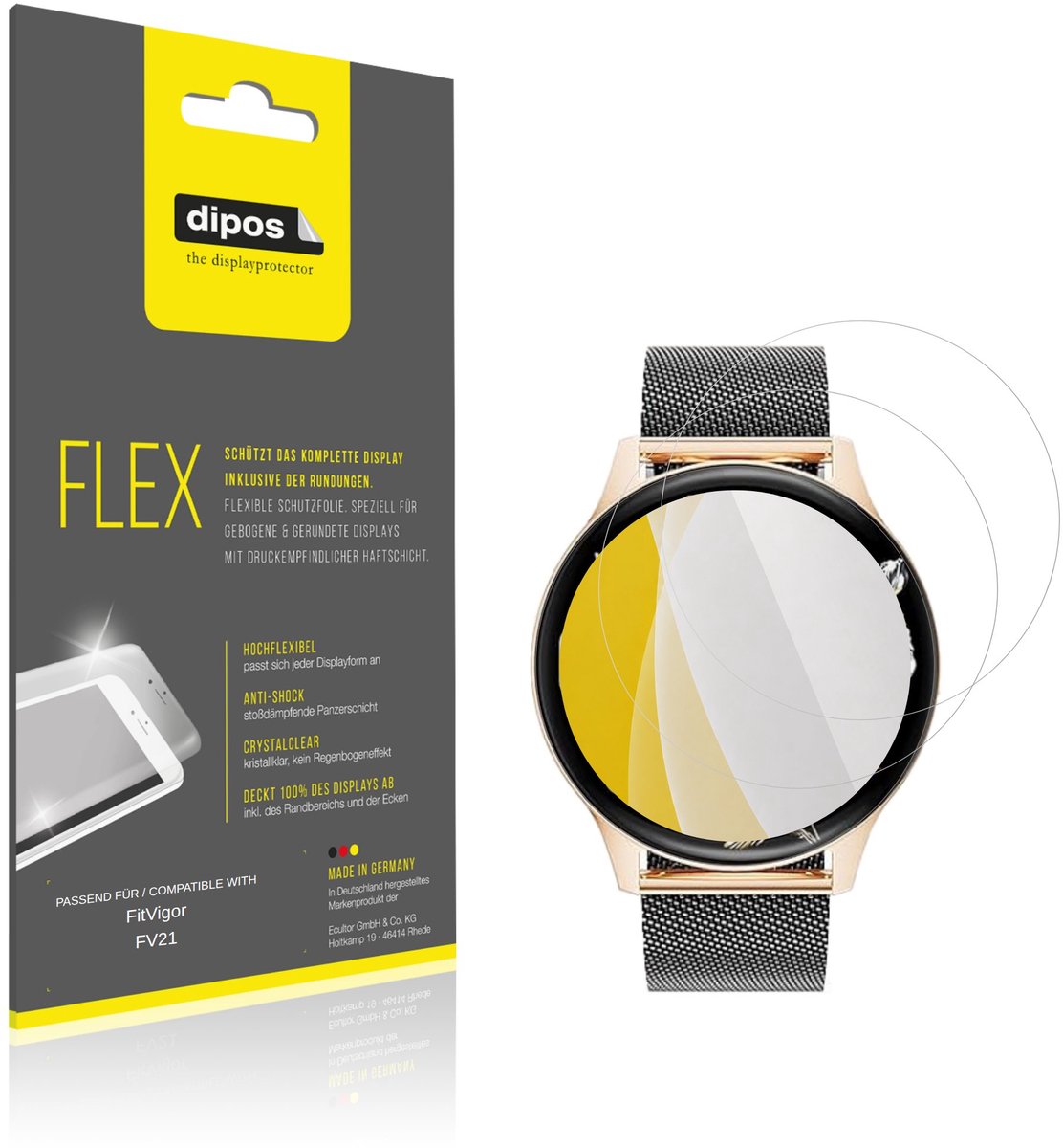 dipos – 2x Beschermfolie geschikt voor FitVigor FV21 | 3D Full Cover Screenprotector | 100% Passend