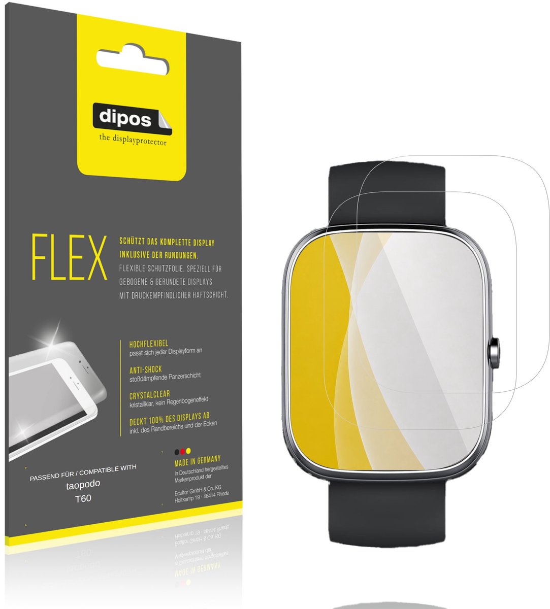 dipos – 2x Beschermfolie geschikt voor taopodo T60 | 3D Full Cover Screenprotector | 100% Passend