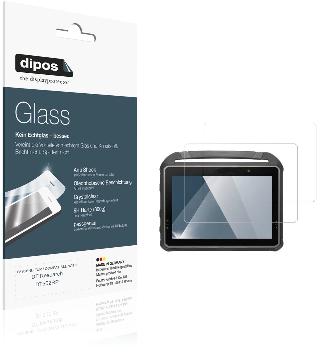 dipos – 2x Pantserfolie geschikt voor DT Research DT302RP | 9H Screenprotector