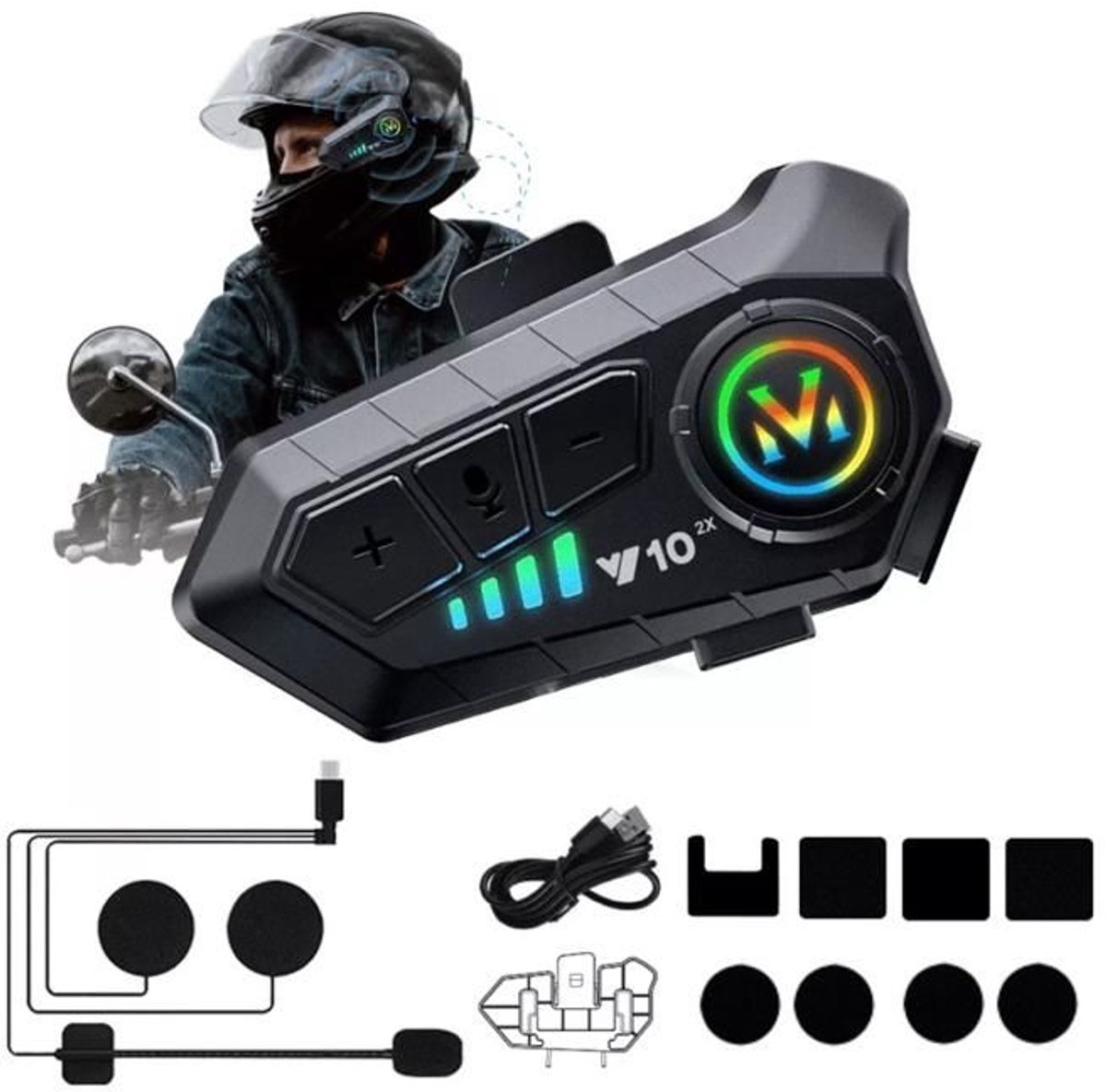 Motorfiets walkie-talkie - 1000mAh - Bluetooth 5.3 - Compatibel met alle soorten helmen - 1 stuk