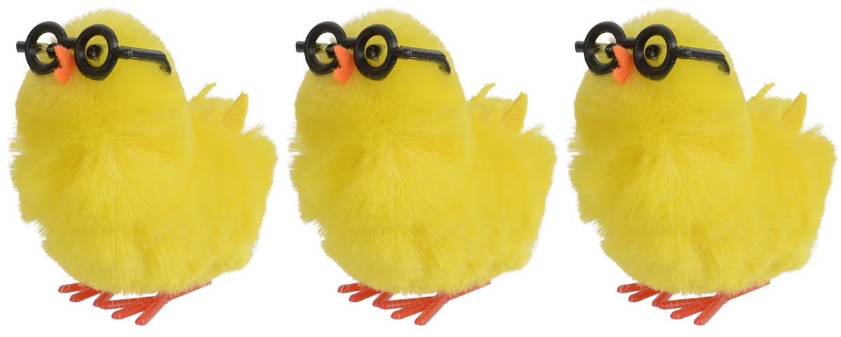 Decoris paaskuiken geel met zwarte bril 4 cm - set van 3