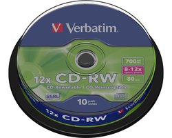 Verbatim 43480 CD-RW disc 700 MB 10 stuk(s) Spindel Herschrijfbaar