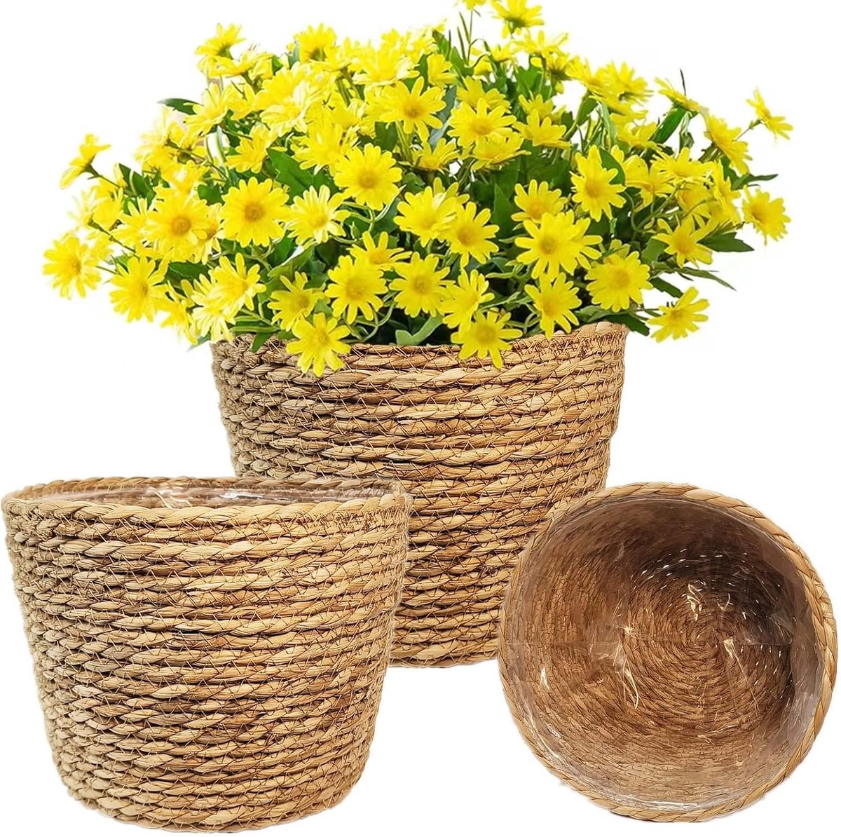 Set van 3 wilgenplantenhoezen voor kamerplanten bloempotten decoratieve tuin zeegras opbergmand diameter 18 cm 22 cm - ShopVlot