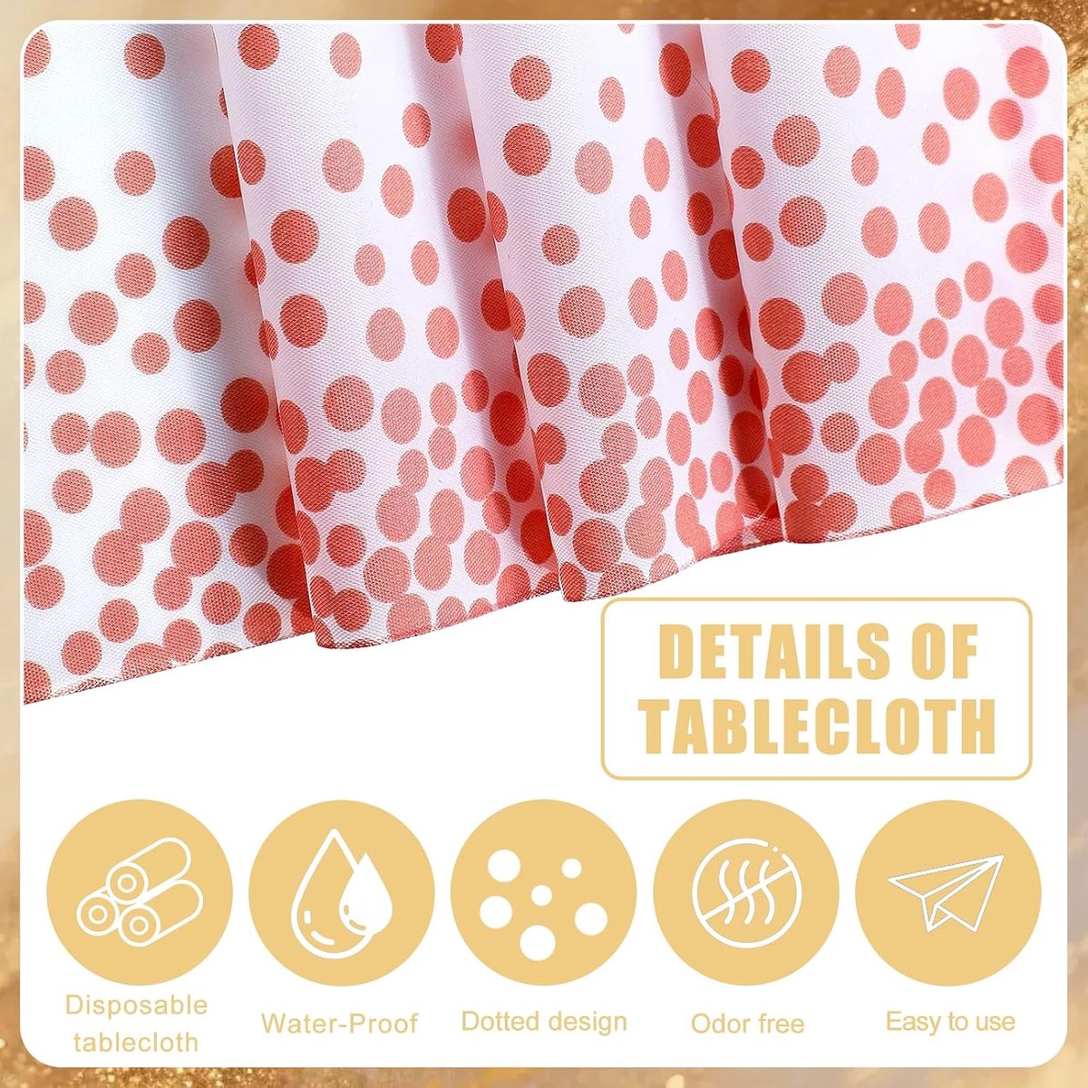 Set van 6 wegwerp plastic tafelkleden, 137 x 274 cm en satijnen tafelloper, feesttafelkleden, confetti met gouden - ShopVlot