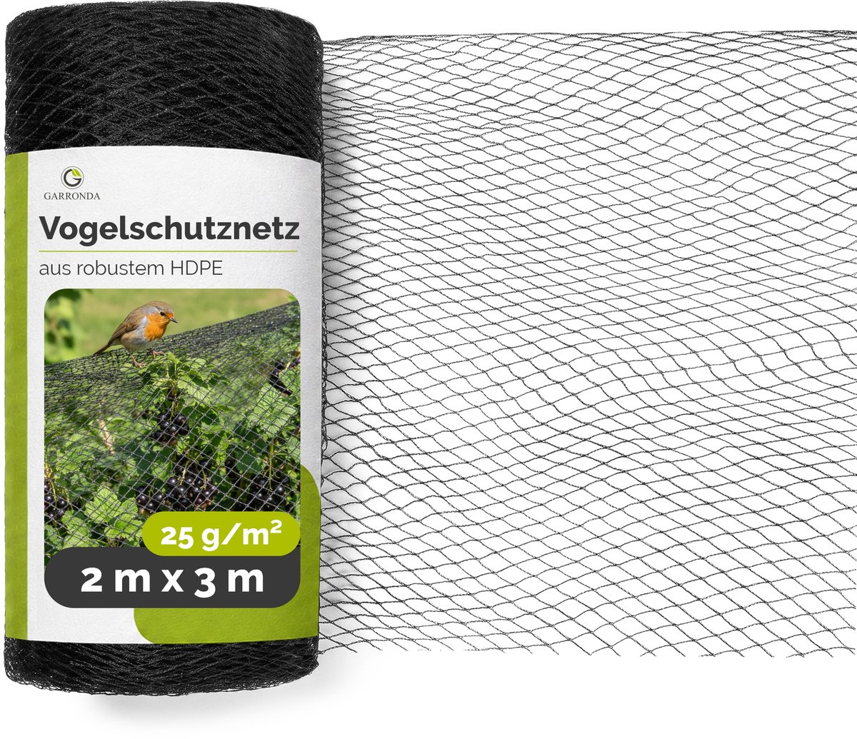 Garronda Vogelnet 2 x 3 m tuinnet HDPE 20 x 20 mm UV-bestendig – tegen vogels en katten voor fruitbomen, moestuin, vijver, balkon en tuin – Zwart – GD-HYY-BirdNet20