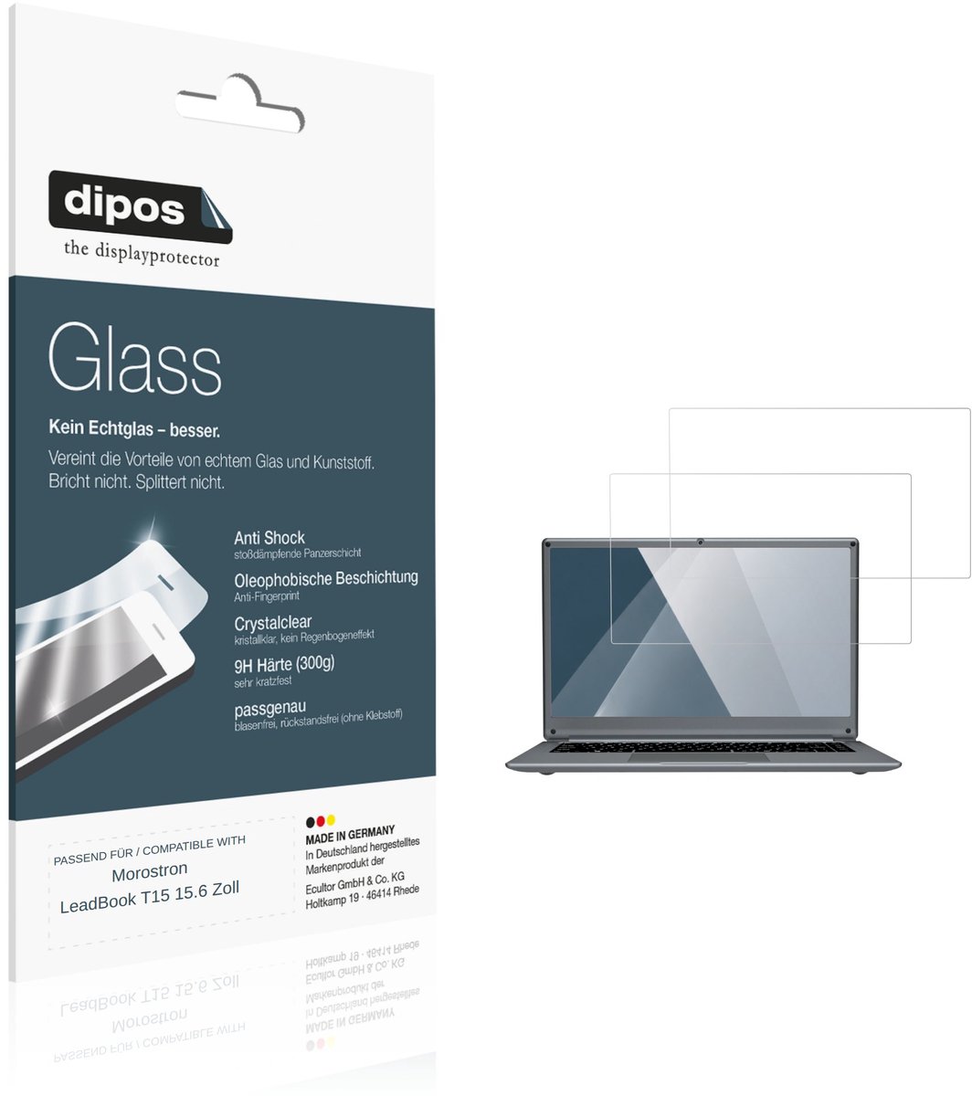 dipos – 2x Pantserfolie geschikt voor Morostron LeadBook T15 15.6 Zoll | 9H Screenprotector