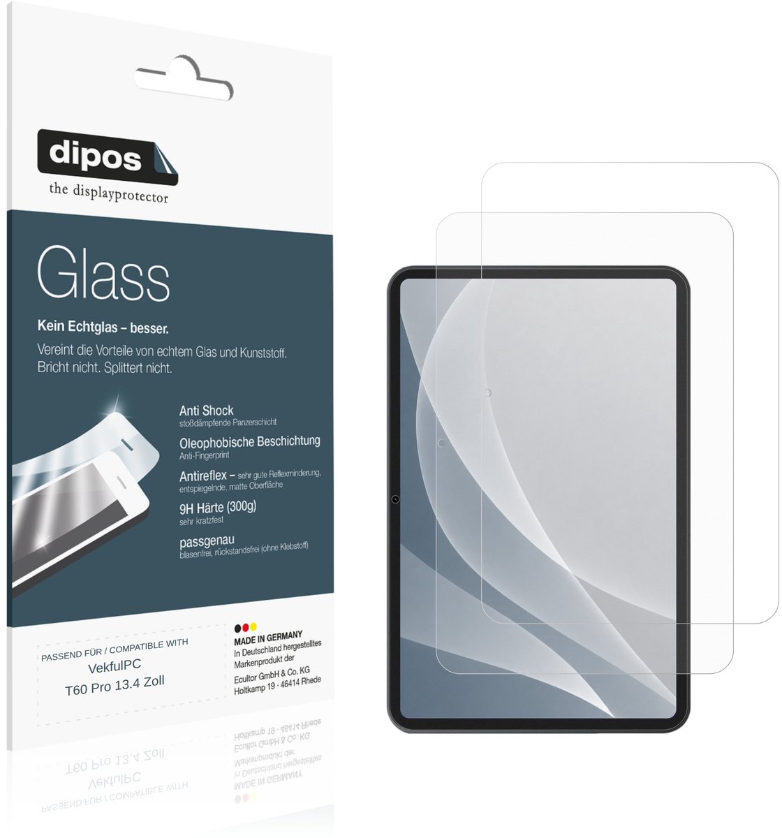 dipos – 2x Matte Pantserfolie geschikt voor VekfulPC T60 Pro 13.4 Zoll | 9H Screenprotector