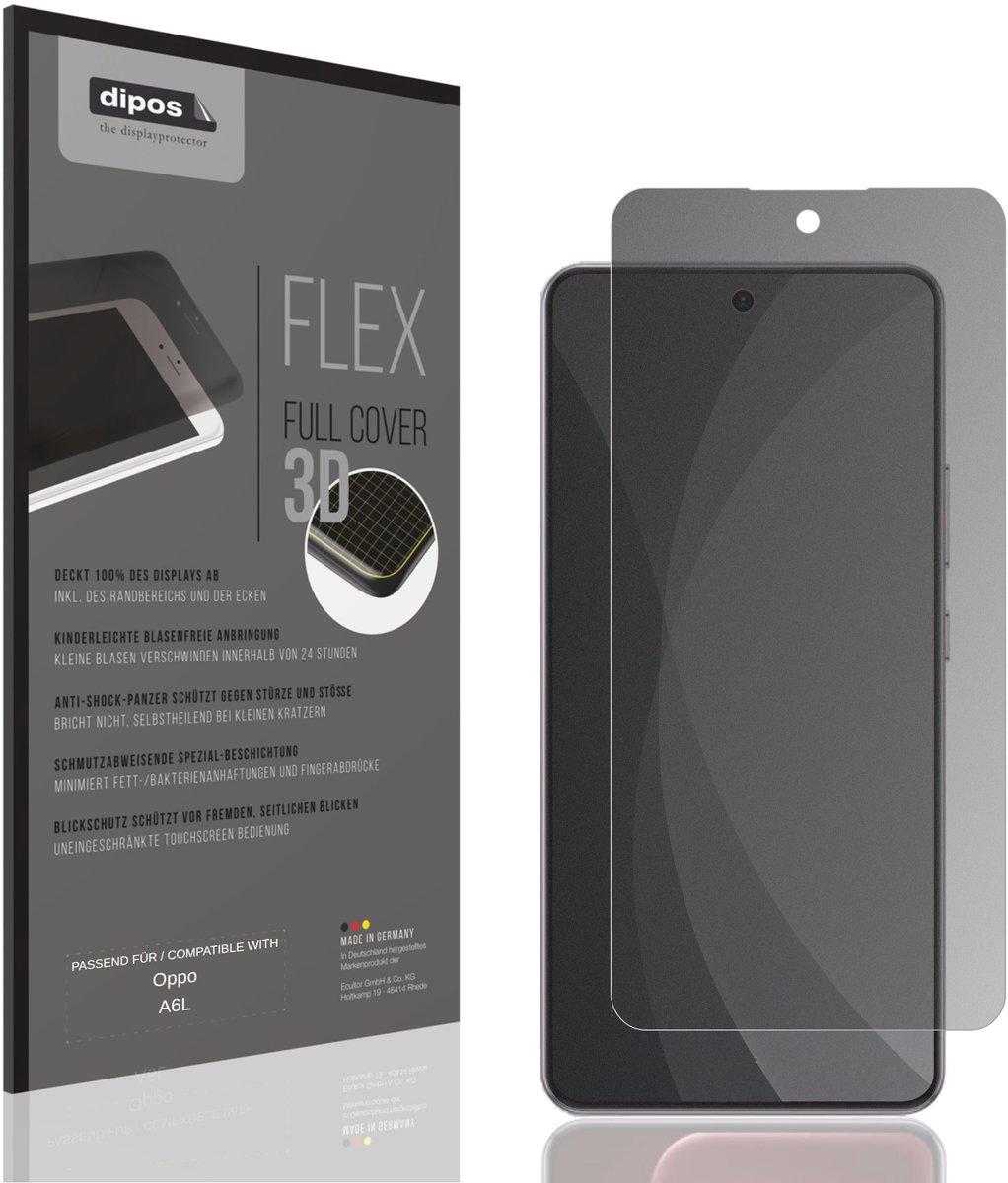 dipos FLEX – Matte Privacy Screenprotector geschikt voor Oppo A6L | Volledige Schermbescherming | Case-Friendly