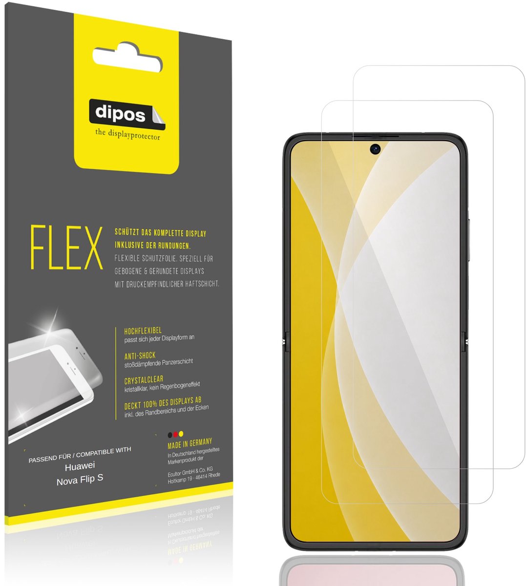 dipos – 2x Beschermfolie geschikt voor Huawei Nova Flip S Innenseite | 3D Full Cover Screenprotector | 100% Passend