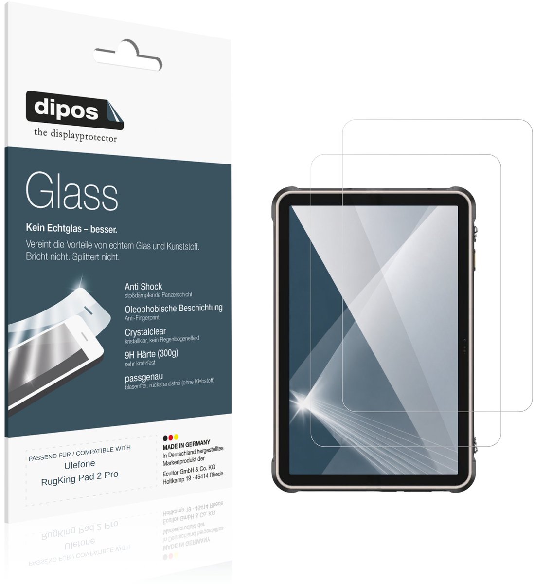 dipos – 2x Pantserfolie geschikt voor Ulefone RugKing Pad 2 Pro | 9H Screenprotector