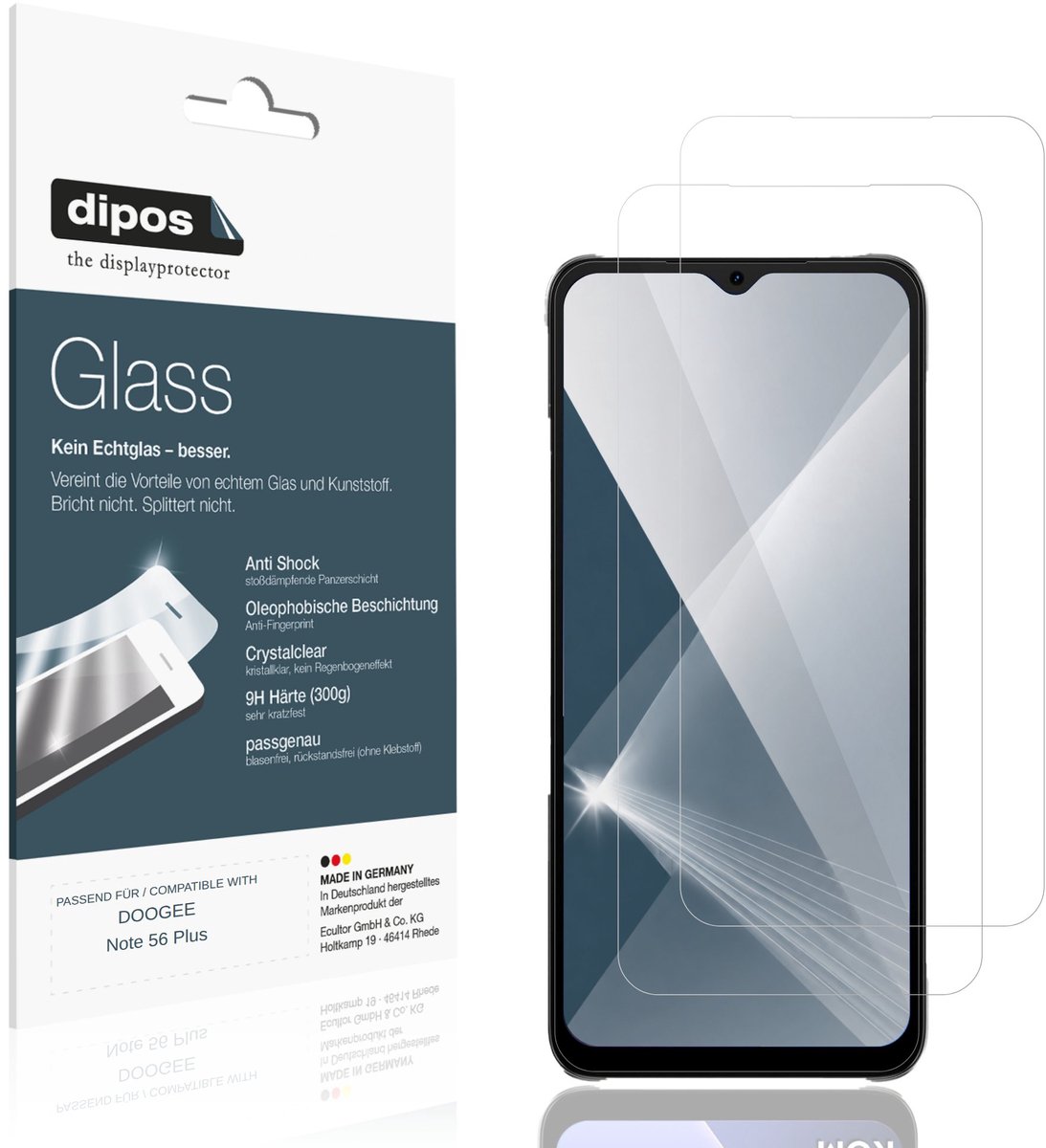 dipos – 2x Pantserfolie geschikt voor DOOGEE Note 56 Plus | 9H Screenprotector