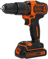 BLACK+DECKER 18V Lithium Ion accu schroef-/klopboormachine met 2x 1,5Ah accu's, 2 variabele snelheden, koffer - BDCHD18KB-QW