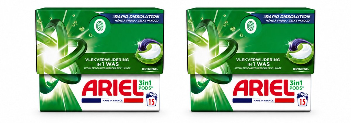 2 x Ariel - 3in1 Wasmiddel Pods - Original - 15 Pods - Voordeelverpakking - 2 stuks