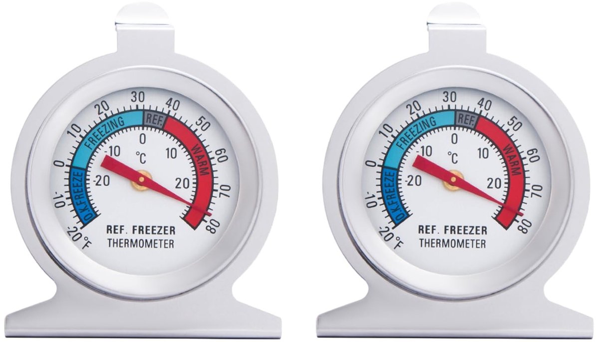 Stainless Steel Koelkastthermometers Set van 2, Dubbele Schaal, Hoge Precisie, Voor Vriezer en Koelkast, Snelle Aflezing, Ideaal voor Koude Ruimtes