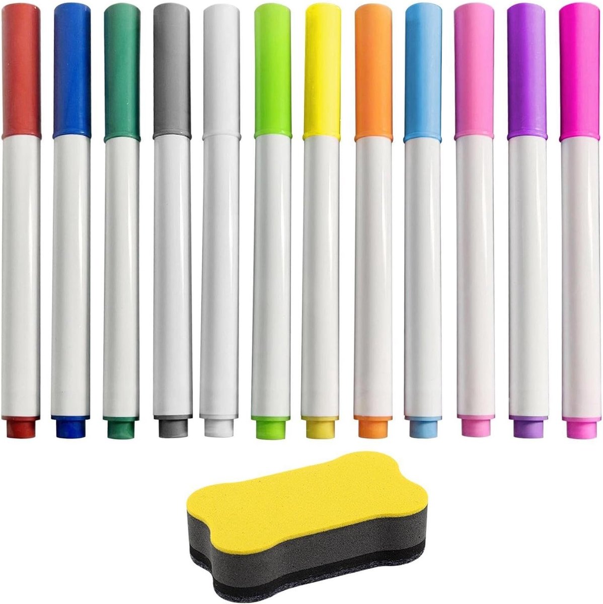 12 Witte Whiteboard Stiften en 1 Magnetische Wisser voor Herbruikbaar Schrijven, Kinderschilderen en Creatieve Presentaties