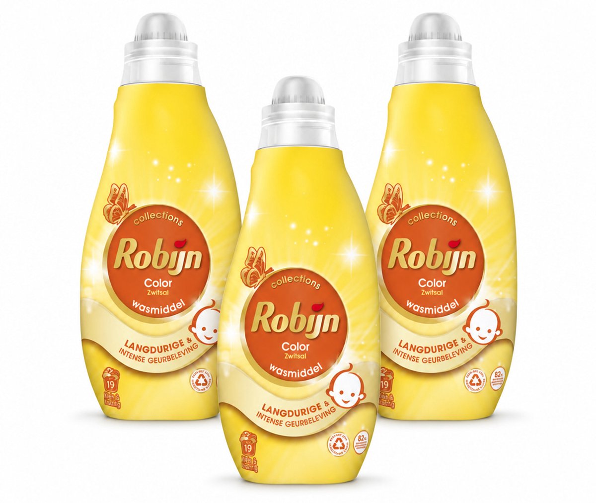 3 x Robijn - Klein & Krachtig Collections Color Zwitsal - Vloeibaar Wasmiddel - 19 Wasbeurten - Voordeelverpakking - 3 stuks