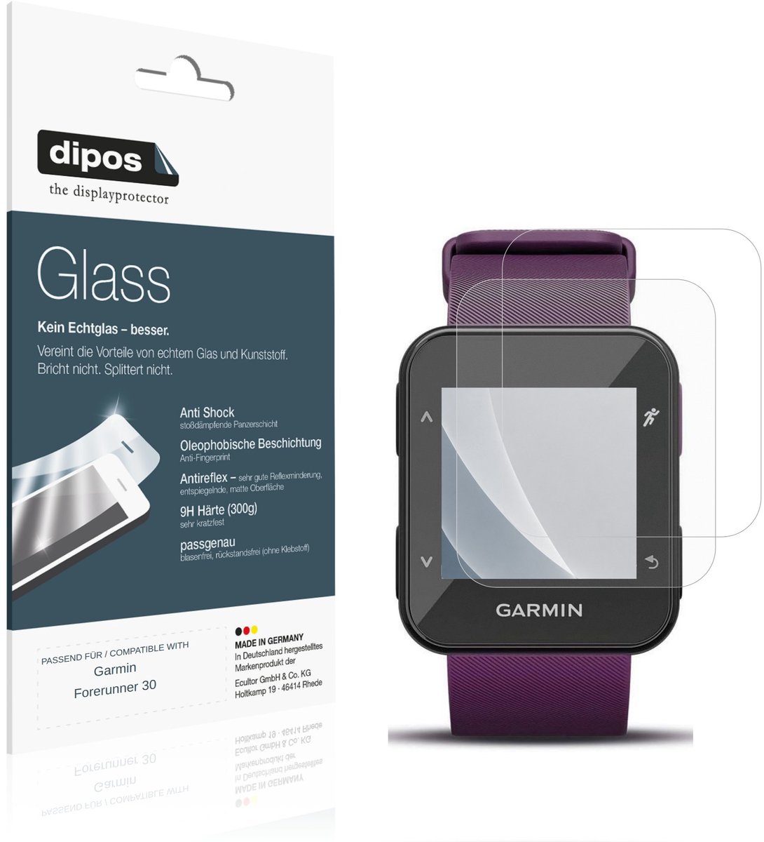 dipos – 2x Matte Pantserfolie geschikt voor Garmin Forerunner 30 | 9H Screenprotector