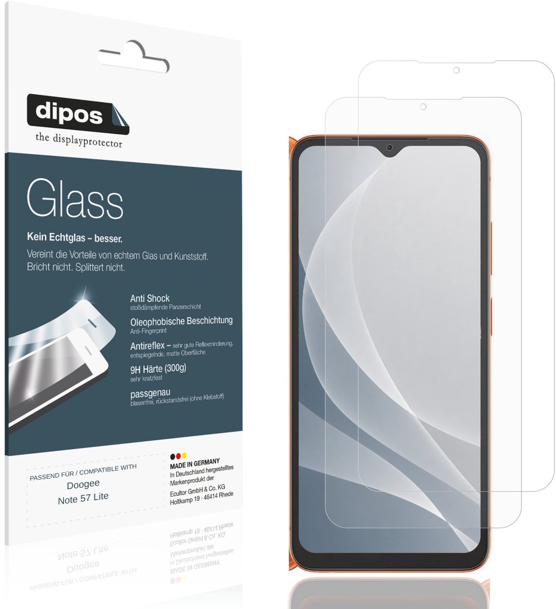 dipos – 2x Matte Pantserfolie geschikt voor Doogee Note 57 Lite | 9H Screenprotector