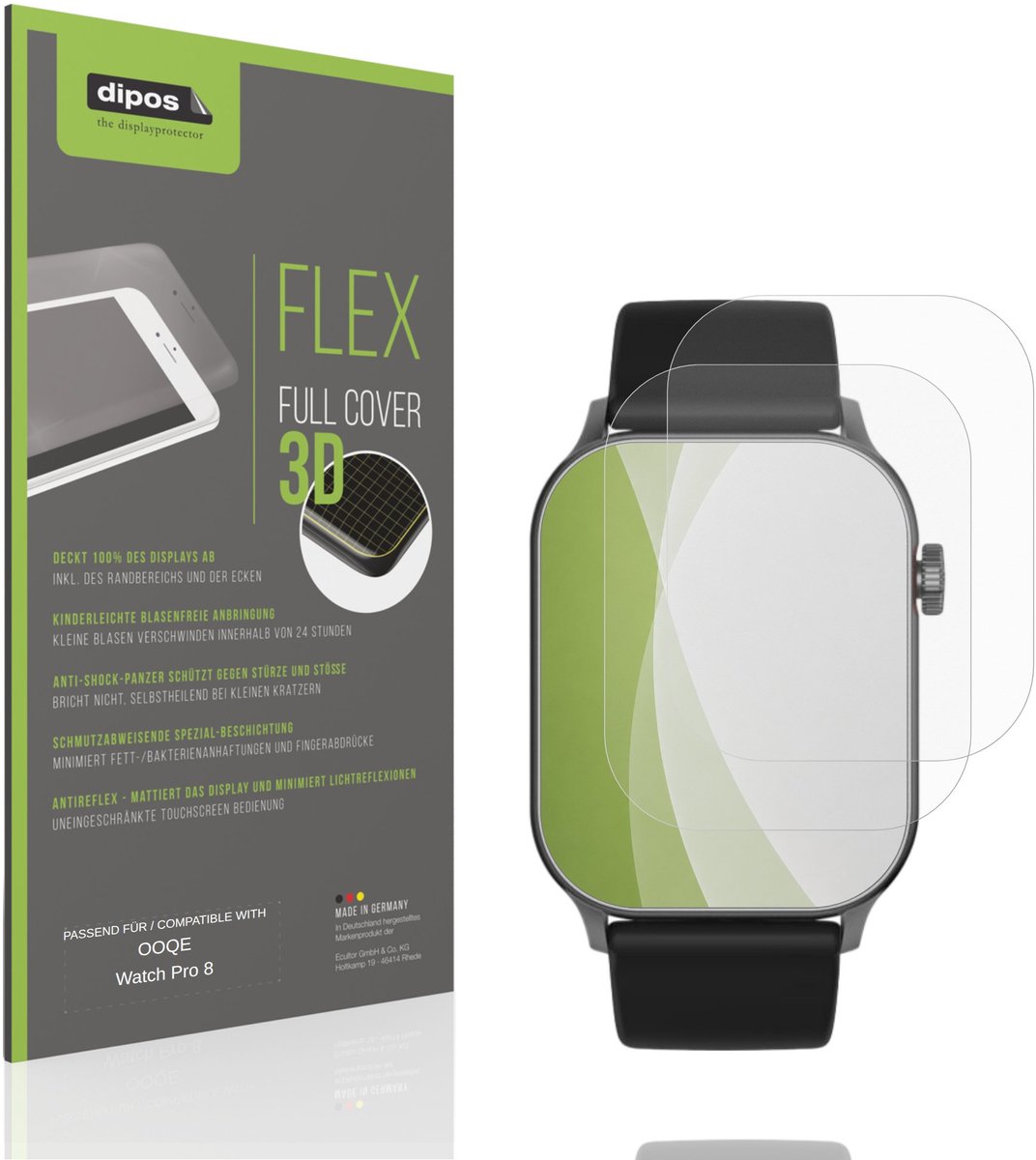 dipos FLEX – 2x Matte Screenprotector geschikt voor OOQE Watch Pro 8 | Volledige Schermbescherming | Case-Friendly