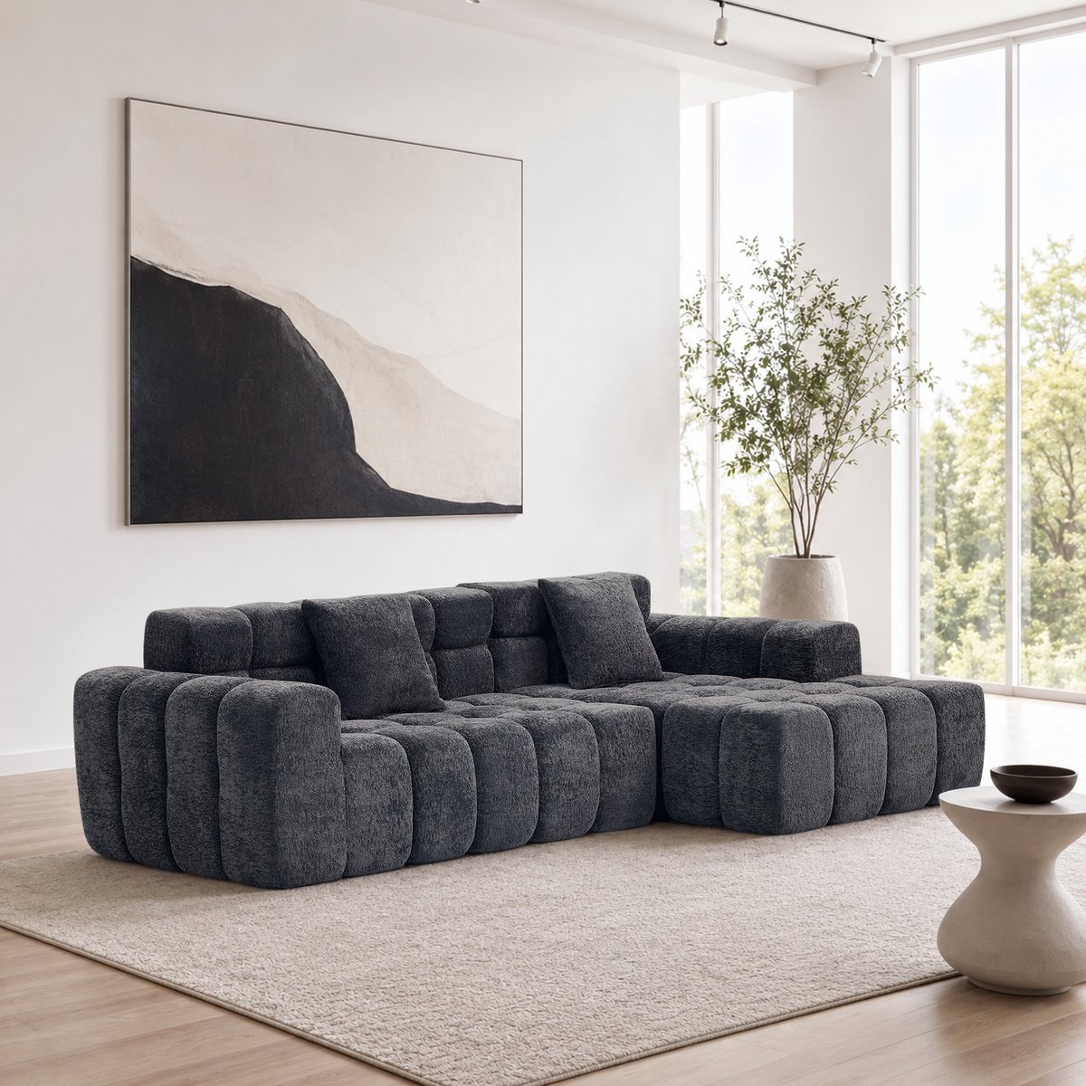 FloraGrace Modulaire Hoekbank 249,94 Cm - L-Vormige Slaapbank Met Armleuningen - Zachte Fluweelstof, Comfortabele Zitting En Flexibele Opstelling - Woonkamer Of Kantoor - Antracietgrijs