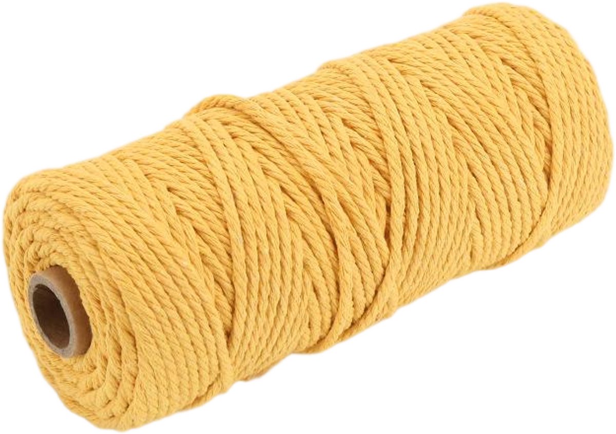 Macramétouw 3 mm x 100 m, natuurlijk katoenen draad voor wanddecoratie, plantenhangers, boho-decoratie,kurkuma
