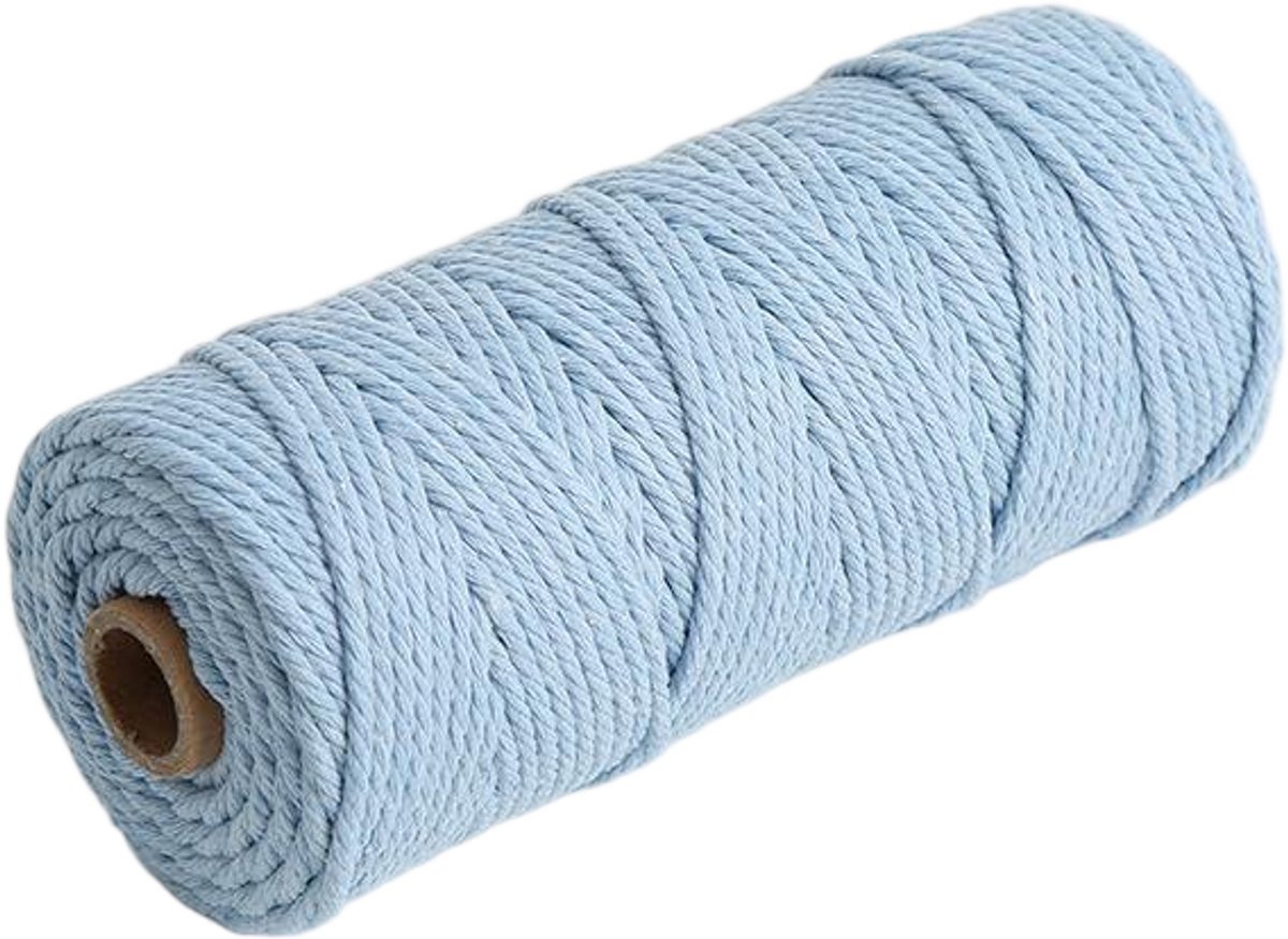 Macramétouw 3 mm x 100 m, natuurlijk katoenen draad voor wanddecoratie, plantenhangers, boho-decoratie,lichtblauw