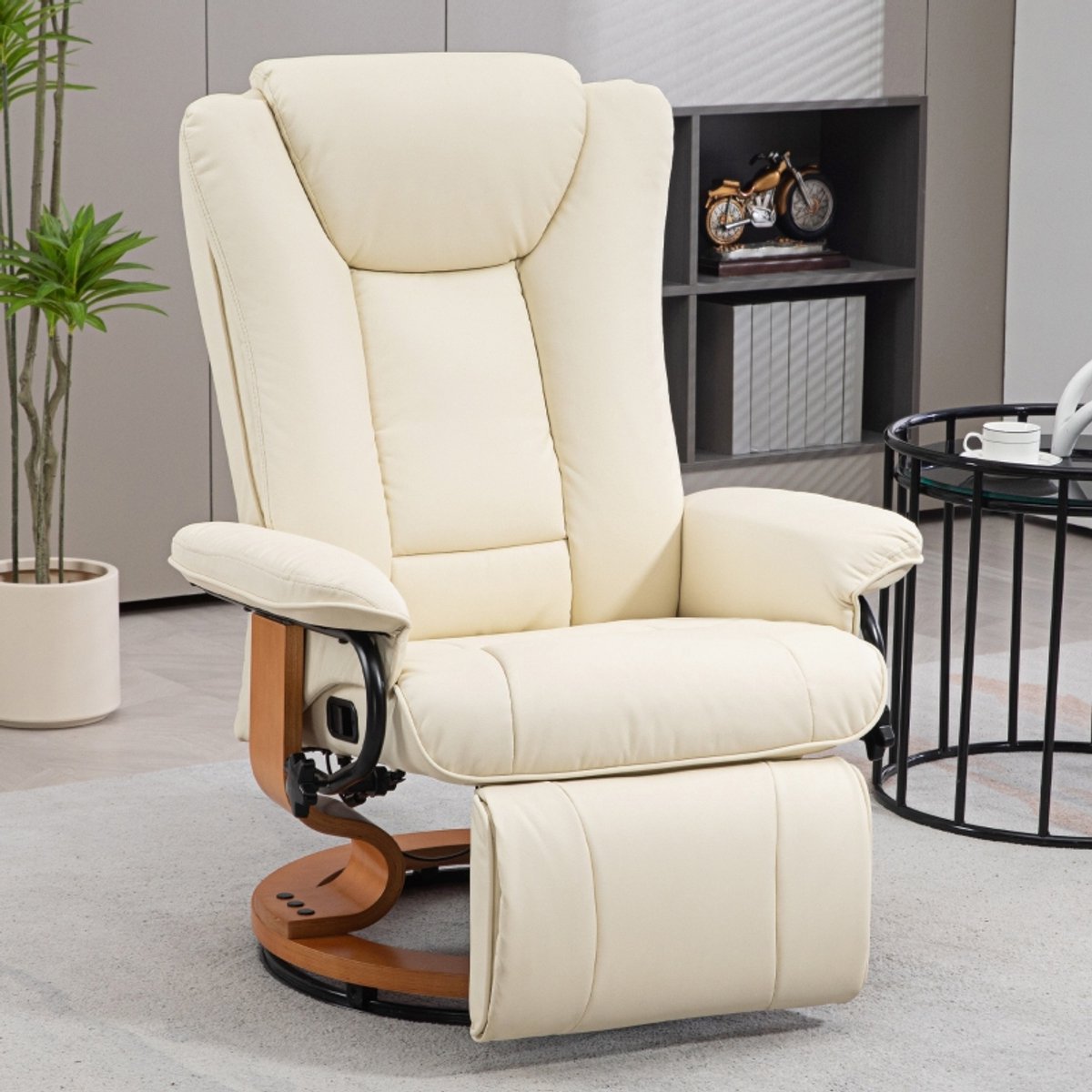 MODFU Relaxfauteuil - Handmatig Verstelbaar En Draaibaar - Kunstleer - Crèmewit